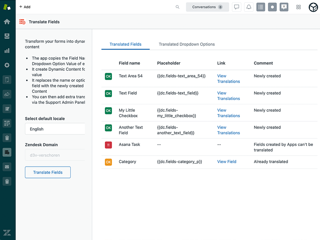 Translate Ticket Fields App Integration with Zendesk Support